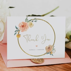 Bedankkaart, herfstbedankkaart, lente bloemen bedankje, blos en mosterd bloemen bedankje afdrukbaar, boho bruiloft douche DIY - TESS