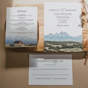 JACKSON HOLE Wedding Invitation Template Suite, Jackson Hole Skyline Wedding Invite, Travel Wedding Invitation, Destination Wyoming Mountain