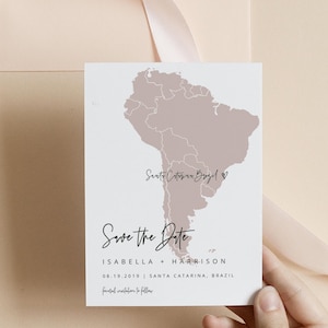 QUINN Südamerika Map Save the Date Vorlage, Hochzeitsziel Hochzeit Save the Date Postkarte,