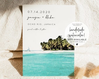 Bryah - Tropical Save the Date Template, Watercolor Beach Save the Date Template, Destination Wedding Save the Date, Island Save the Date
