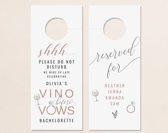 Vino Before Vows Bachelorette Door Hanger Tag Template, Hotel Door Tag Printable, Do Not Disturb Sign, Wine Themed Bachelorette FRANCA