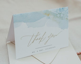 GEMMA Thank You Card Template, Blue Watercolor Thank You Card, Beach Wedding Thank You Card Printable Shower Thank You Tropical Island Ocean