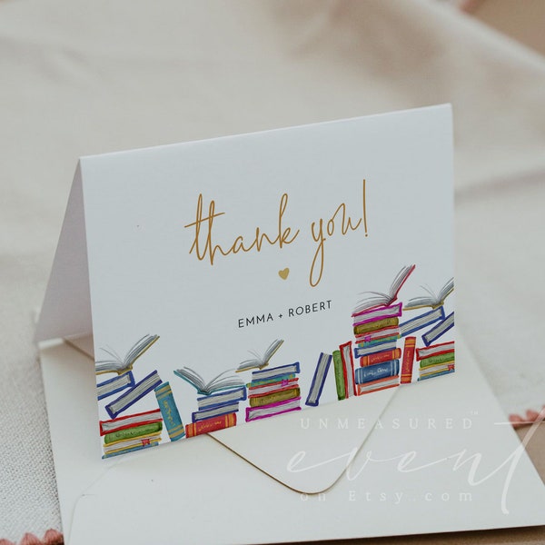 THEO Books Dankeschön-Kartenvorlage, Bilderbuch-Dankeskarten, druckbare Dankeskarte, Babyparty-Dankeschön lesen, bunte Bibliothek DIY