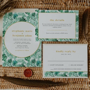 Wedding Invitation Set, Wedding Invitation Suite. Printable Wedding Invitation, Tropical Wedding Invitation, Palm Wedding Invites DIY - HALI