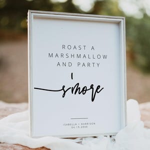 Minimalist S&#39;more Wedding Sign Template, Printable S&#39;mores Station Sign Instant Download, Roast a Marshmallow Sign Simple Clean DIY MARLO