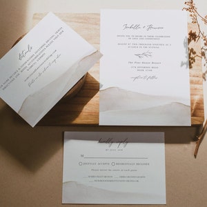 Desert Wedding Invitation Suite Templates, Beach Wedding Invitation, Arizona Wedding Invitation, Bohemian Watercolor Sand Dunes DIY - AMELIA