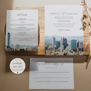 MEXICO CITY Wedding Invitation Suite Templates, Watercolor Mexico City Skyline Wedding Invite Set Instant Download Painting Printable Kit