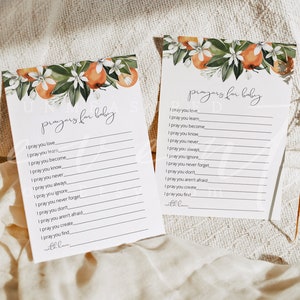 Prayers for Baby Card Template, A Little Cutie Baby Shower Wishes Card, Gender Neutral Citrus Advice Card, Wishes for Baby Advice CALLIOPE