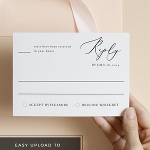 EVELYN Minimalist Wedding RSVP Card Template, Elegant Wedding RSVP Card Printable, Calligraphy Script Reply Cards for Wedding
