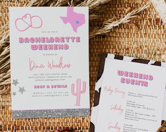 DINA Space Cowgirl Bachelorette Invitation & Itinerary Template, Texas Bachelorette Invitation Printable, Desert Bachelorette Bride or Die