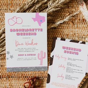 DINA Space Cowgirl Bachelorette Invitation & Itinerary Template, Texas Bachelorette Invitation Printable, Desert Bachelorette Bride or Die