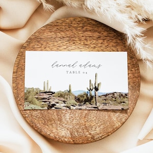 Plantilla de tarjeta de lugar de SOUTH MOUNTAIN, tarjeta de lugar con vista al desierto de Phoenix, tarjetas de lugar para bodas imprimibles, tarjetas con nombres de mesa, destinos de viaje