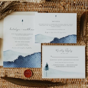 ZURI Mountain Wedding Invitation Template Suite, Mountain Wedding Invite, Pine Wedding Invitation, Bohemian Wedding Invite, DIY Printable