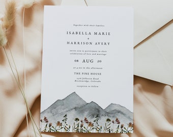 HEIDI Mountain Wedding Invitation Template, Wildflower Wedding Invitation, Boho Wedding Invite, Bohemian Woodland Rustic, Outdoor Wedding