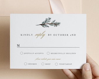 Winter Pine Wedding RSVP Card Template, Christmas Wedding RSVP Card, Wedding Reply Cards Printable, Mountain Wedding RSVP Cards
