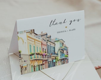 NOLA New Orleans Thank You Card Template, Louisiana Thank You Card, Watercolor New Orleans Printable Thank You, Wedding Thank You Templett