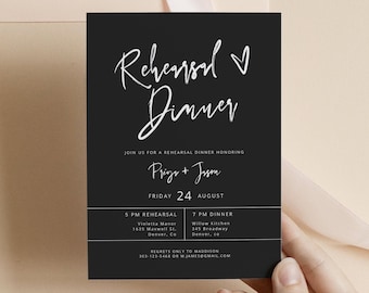 PRIYA Modern Rehearsal Dinner Invitation, Black The Night Before Dinner Invite, Rehearsal Invitation Download, Templett Invitations