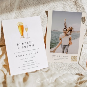Plantilla de invitación para despedida de soltera de pareja de CHARLIE Bubbles and Brews, Bubbles and Brews Before I Do&#39;s, invitación para fiesta de compromiso, despedida de soltera de pareja