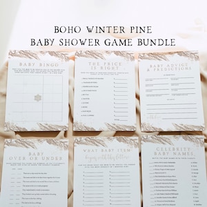 RORY Boho Beige Winter Pine Baby Shower Game Template Bundle Baby It's Cold Outside Baby Shower Christmas Snowflake Baby Shower Games