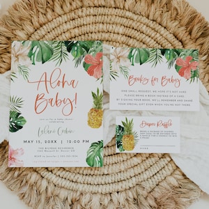 Aloha Baby Shower Invitation Suite, Luau Baby Shower Invitation Set, Tropical Baby Shower, Beach Baby Shower Pineapple Hibiscus DIY LALANI