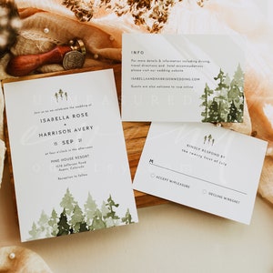 JENNA Pine Wedding Invitation Template Suite, Pine Wedding Invite, Forest Wedding Invite, Mountain Wedding Set, Bohemian Wedding Invites