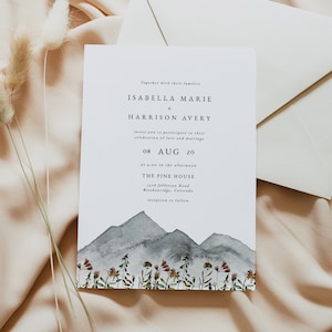 HEIDI Mountain Wedding Invitation Template, Wildflower Wedding Invitation, Boho Wedding Invite, Bohemian Woodland Rustic, Outdoor Wedding