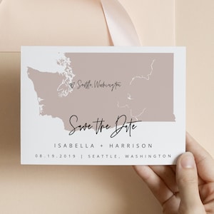 QUINN Washington Save the Date Landkarte, Washington Hochzeit Save the Date Vorlage, Tulpen-Karte Save the Date Postkarte, Sofortige Karten