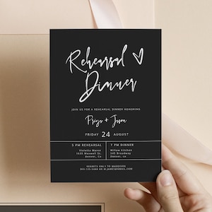 PRIYA Modern Rehearsal Dinner Invitation, Black The Night Before Dinner Invite, Rehearsal Invitation Download, Templett Invitations
