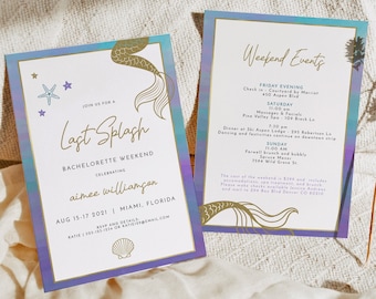 SIREN Mermaid Bachelorette Invitation Template, Last Splash Bachelorette Invitation Printable, Tropical Beach Ocean Bachelorette Itinerary