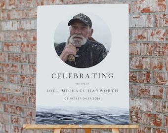 Ocean Funeral Poster Template, Celebration of Life Sign, Memorial Service Sign, Memorial Poster Board, In Loving Memory Print DIY - ML3