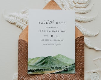 KENAI Save the Date, Mountain Save the Date, Green Mountain Save the Date Evite, Bohemian Save the Date, Boho Forest Save the Date DIY