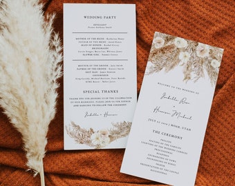 CIERA Boho Wedding Program, Pampas Wedding Program, Fall Wedding Program, Order of Service, Wedding Day Timeline Instant, Earth Tone Autumn