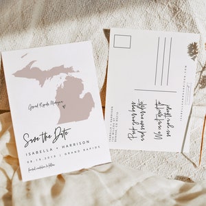 QUINN ミシガン州の Save the Date テンプレート、ミシガン州のマップ Save the Date テンプレート、編集可能なマップ Save the Date テンプレート、Save the Date ポストカード