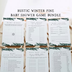 RORY Rustic Winter Pine Baby Shower Game Template Bundle Baby It's Cold Outside Baby Shower Game Christmas Snowflake Baby Shower Games