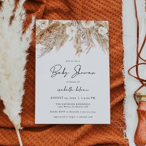 CIERA Pampas Baby Shower Invitation Template, Bohemian Baby Shower Invitation, Desert Baby Shower Invitation, Baby Shower Invite Templett