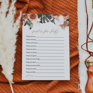 Carte voeux de bébé KINSLEY à imprimer, conseils et voeux de bébé orange brûlé, voeux de bébé, terre cuite, palmiers secs Boho Boho Baby