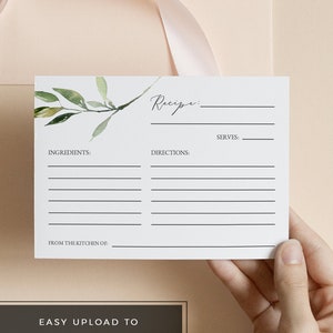 Modèle de carte de recette de verdure minimale ISABELLA, cartes de recettes imprimables 4 x 6" téléchargement immédiat, faire-part de douche nuptiale insérer carte de recette