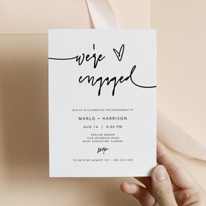 Modern Engagement Invitation Template, We&#39;re Engaged Invitation, Modern Engagement Party Invitation, Minimal Engagement Invites MARLO
