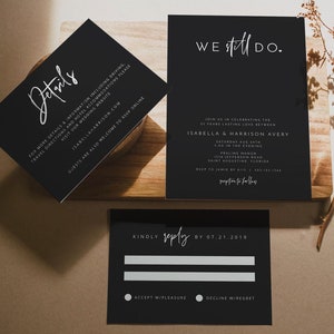 Vow Renewal Invitation Template Suite, Printable Photo Vow Renewal Invite, Black and White Renewal of Vows Invite Evite Instant DIY - PRIYA
