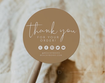 INDIE Small Business Thank You Sticker, Business Packaging Sticker, Thank You For Supporting My Small Business, Bohemian Earthy Tone Beige