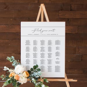 Minimalistische alfabetische zitplaatsen grafieksjabloon, kalligrafie bruiloft zitplaatsen grafiek, modern schrift zitplaatsen poster bord - EVELYN