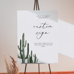Modello di cartello stampabile, cartelli per matrimoni personalizzati, cartello per matrimoni con cactus acquerellati istantanei, cartelli per baby shower, cartelli per addio al nubilato Desert ELEANOR