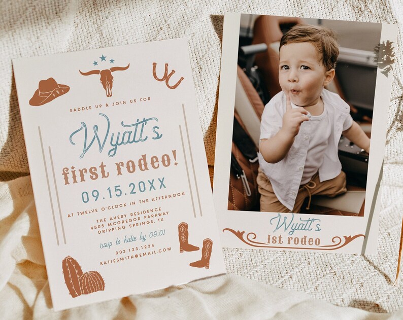WYNONA First Rodeo Birthday Invitation Template Cowboy Birthday Invitation Printable Southwest Birthday Invite Ranch Birthday