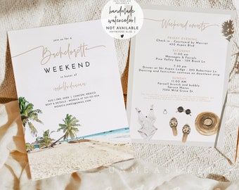 CANCUN Bachelorette Invitation Template, Tropical Bachelorette Invite, Beach Bachelorette Invite, Weekend Itinerary Schedule Palm Tree Swim