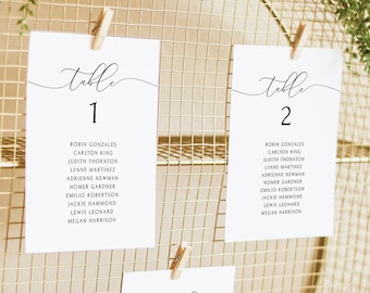 Calligraphy Seating Chart Card Template, Minimal Wedding Seating Chart Cards, Modern Minimalist Seating Chart Cards Wedding Instant ASHER