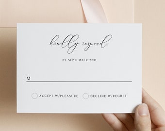 Elegant Minimalist RSVP Card Template, Printable RSVP Card, Wedding RSVP Card, Rehearsal Dinner Response Card, Kindly Reply Card