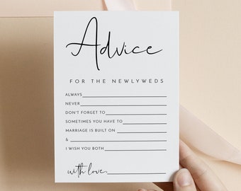 ADELLA Minimalist Advice For The Bride And Groom Card Template, Advice Cards Wedding, Modern Bridal Shower Advice Cards, Printable Advice