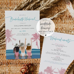 REED Tropical Bachelorette Invitation & Itinerary Template Beach Bachelorette Invite, Mexico Island Travel Luau Swim Bachelorette Evite