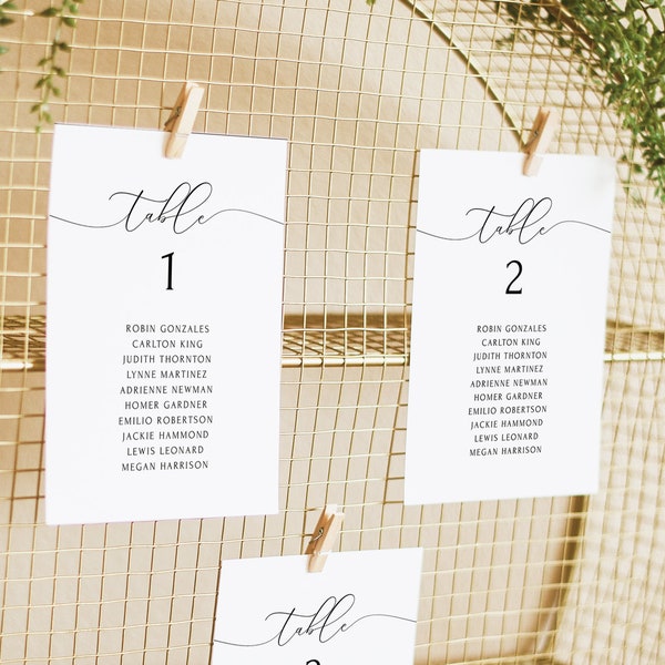Calligraphy Seating Chart Card Template, Minimal Wedding Seating Chart Cards, Modern Minimalist Seating Chart Cards Wedding Instant ASHER
