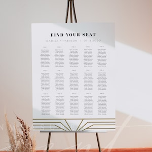 DAISY Art Deco Wedding Seating Chart Template, 20&#39;s Themed Seating Chart, Gatsby Wedding Seating Chart, Seating Chart Printable Instant